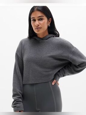 Athleta Tranquil Waffle Knit Hoodie in Charcoal Gray